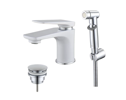 Allegro Смеситель для раковины и биде, мон.излив122мм г.душ.дон.клап., р/ОД, хром/белый, LM,LM5916CW