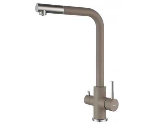 GRANFEST QUARZ  Смеситель для кухни U-обр. с краном питьевой воды D-35мм (песочный)