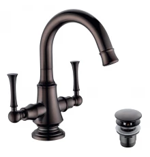 Peretto Смеситель для раковины, пов.излив 141мм дон.клап.Click/Clac, р/ДВ, черный кофе, LM, LM6307RB