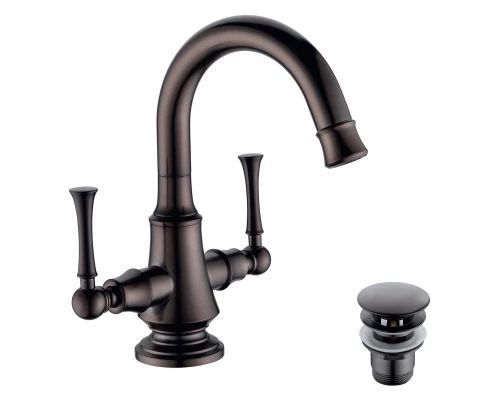 Peretto Смеситель для раковины, пов.излив 141мм дон.клап.Click/Clac, р/ДВ, черный кофе, LM, LM6307RB