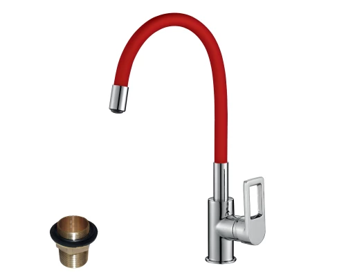 Z35 Смеситель для кухни, гиб.цвет.излив 216мм, р/ОД, хром/красный, ROS, Z35-35U-Red
