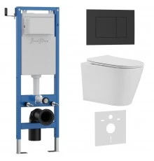 Комплект 3в1 IBERICA BLANCA инсталляция SILENCIO MINI, унитаз BURGOS ALTO белый, кнопка смыва ESTI-S черный матовый (IB.001M.BRA.231.851)