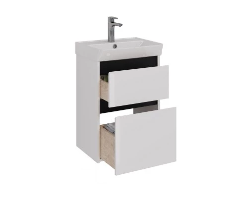 Тумба Lemark COMBI 50 см под 1 раковину, подвесная/напольная, 2 ящика, цвет планки: Чёрный, цвет кор