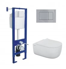 Комплект: инсталляция АТОМ кнопка хром глянец, унитаз EGO XL Rimless, сидение дюропласт микролифт, б