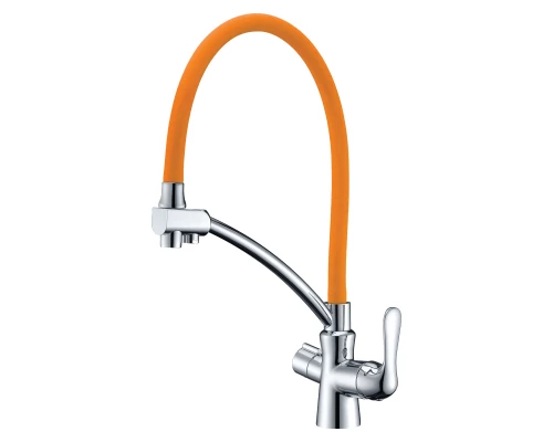 Comfort Смеситель для кухни, гиб.излив 210мм фильтр.воды, р/ОД, хром/оранжевый, LM, LM3070C-Orange