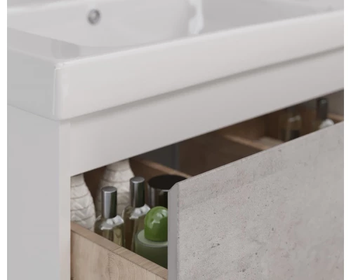 Тумба Lemark COMBI 100 см под 1 раковину, подвесная/напольная, 2 ящика, цвет фасада: Бетон, цвет кор