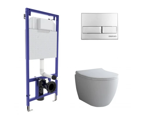 Комплект: инсталляция NOVUM, кнопка L3, унитаз OKUS, сиденье дюропласт Toma Slim SO, BERGES