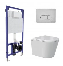 Комплект: инсталляция NOVUM кнопка D3 хром глянец, унитаз VITA Rimless 49 см, сиденье дюропласт микр