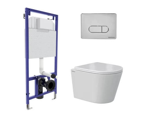 Комплект: инсталляция NOVUM кнопка D3 хром глянец, унитаз VITA Rimless 49 см, сиденье дюропласт микр