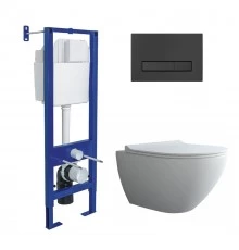 Комплект: инсталляция АТОМ Line кнопка черная SoftTouch, унитаз PUMA XL Rimless, сидение дюропласт T