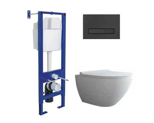 Комплект: инсталляция АТОМ Line кнопка черная SoftTouch, унитаз PUMA XL Rimless, сидение дюропласт T