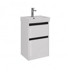 Тумба Lemark COMBI 45 см под 1 раковину, подвесная/напольная, 2 ящика, цвет планки: Чёрный, цвет кор