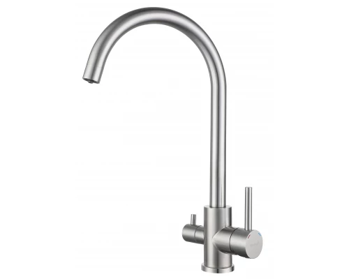 GRANFEST QUARZ  Смеситель для кухни U-обр. с краном питьевой воды D-35мм (нержавейка)
