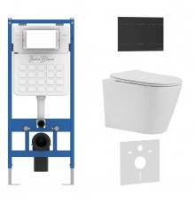 Комплект 3в1 IBERICA BLANCA инсталляция SILENCIO, унитаз BURGOS ALTO белый, кнопка смыва INOX-R черный матовый (IB001.BRA.231.1504)