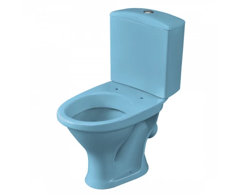 Унитаз-компакт "Вест" косой выпуск, с кнопочной арматурой и сиденьем, голубой SANTERI