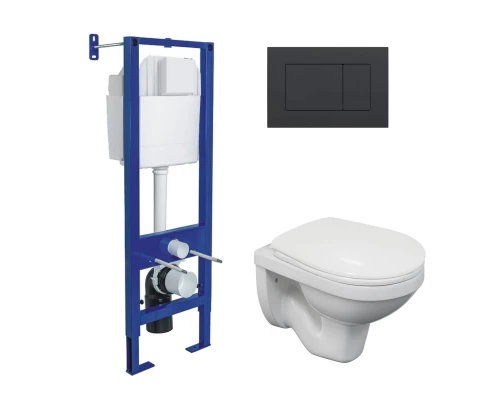 Комплект: инсталляция ATOM кнопка черная SoftTouch, унитаз Gamma, сиденье полипропилен Gamma PS, мик