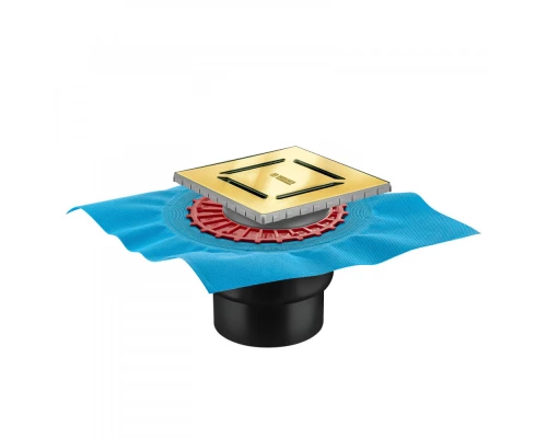 Трап водосток ZENTRUM Norma 150х150, золото глянец, выпуск D50/75/110 H74 вертикальный, BERGES