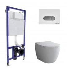 Комплект: инсталляция NOVUM, кнопка D7, унитаз OKUS, сиденье дюропласт Toma Slim SO, BERGES