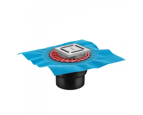 Трап водосток ZENTRUM Norma 100х100, матовый хром, выпуск D50/75/110 H74 вертикальный, BERGES