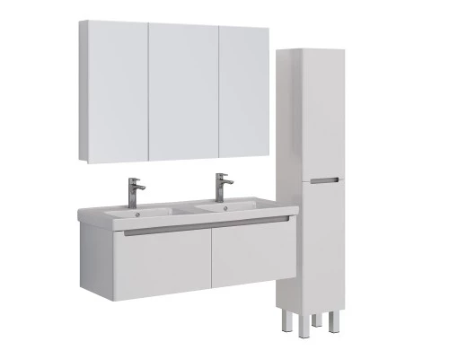 Тумба Lemark BUNO MINI 125 см под 2 раковины, подвесная, 2 ящика, цвет планки: Серый, цвет корпуса, 