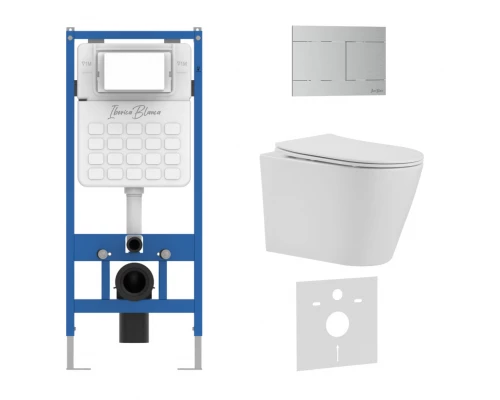 Комплект 3в1 IBERICA BLANCA инсталляция SILENCIO, унитаз BURGOS ALTO белый, кнопка смыва INOX-R хром матовый (IB001.BRA.234.1501)