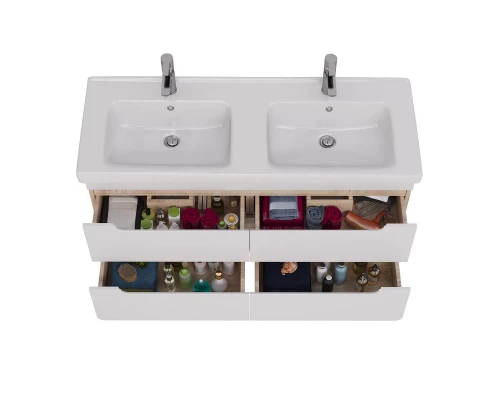 Тумба Lemark OLIVIA 125 см под 2 раковины, подвесная,4 ящика, цвет корпуса: Дуб кантри, цвет фасада: