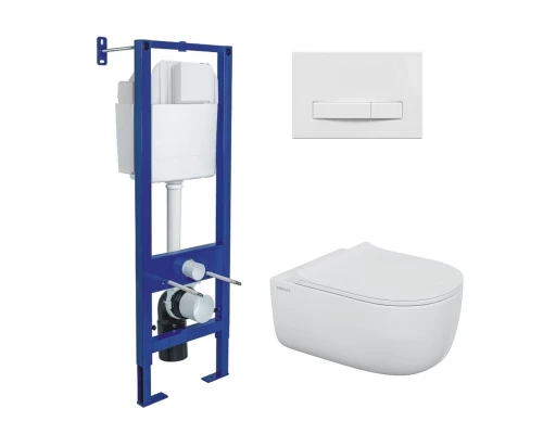 Комплект: инсталляция АТОМ Line кнопка белая, унитаз EGO XL Rimless, сидение дюропласт микролифт, бы