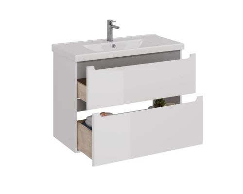 Тумба Lemark BUNO 100 см под 1 раковину, подвесная/напольная, 2 ящика, цвет планки: Серый, цвет корп