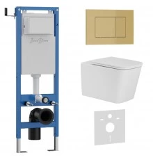 Комплект 3в1 IBERICA BLANCA инсталляция SILENCIO MINI, унитаз TOLEDO ALTO белый, кнопка смыва ESTI-S золото матовое (IB.001M.TLA.234.854)