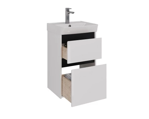 Тумба Lemark COMBI 45 см под 1 раковину, подвесная/напольная, 2 ящика, цвет планки: Чёрный, цвет кор