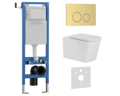 Комплект 3в1 IBERICA BLANCA инсталляция SILENCIO MINI, унитаз TOLEDO ALTO белый, кнопка смыва INOX-O золото матовое (IB.001M.TLA.234.815)