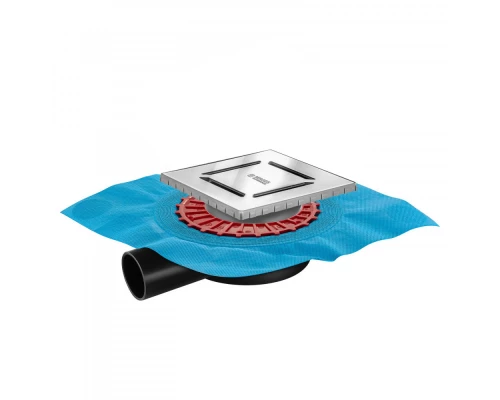 Трап водосток ZENTRUM Norma 150х150, матовый хром, выпуск D50 H65 боковой, BERGES