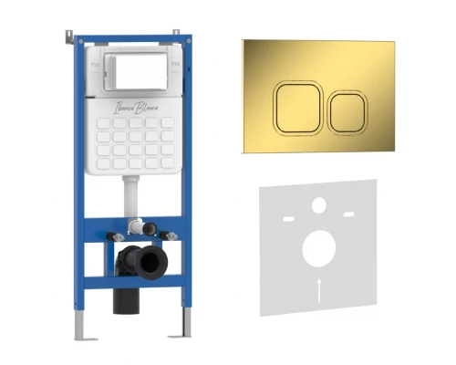Комплект 2в1 IBERICA BLANCA инсталляция SILENCIO, кнопка смыва ESTI-Q золото глянцевое (IB001.836)
