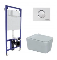 Комплект для монтажа подвесного унитаза: инсталляция NOVUM525, кнопка R2 матовый хром, унитаз FLOE,