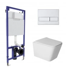 Комплект: инсталляция NOVUM кнопка L2 матовый хром, унитаз SIGMA Rimless 52 см, сиденье дюропласт ми