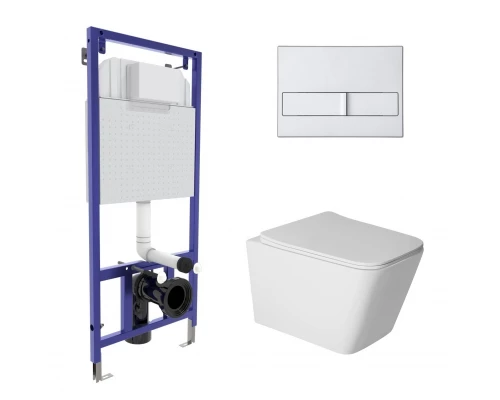 Комплект: инсталляция NOVUM кнопка L2 матовый хром, унитаз SIGMA Rimless 52 см, сиденье дюропласт ми