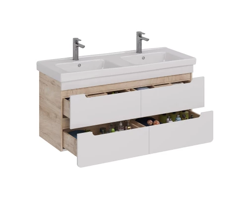 Тумба Lemark OLIVIA 125 см под 2 раковины, подвесная,4 ящика, цвет корпуса: Дуб кантри, цвет фасада: