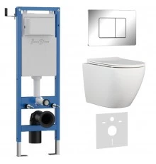 Комплект 3в1 IBERICA BLANCA инсталляция SILENCIO MINI, унитаз BILBAO ALTO белый, кнопка смыва INOX-C хром глянцевый (IB.001M.BLA.231.1131)