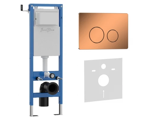 Комплект 2в1 IBERICA BLANCA инсталляция SILENCIO MINI, кнопка смыва INOX-O розовое золото глянцевое (IB.001M.8171)