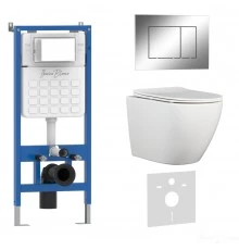 Комплект 3в1 IBERICA BLANCA инсталляция SILENCIO, унитаз BILBAO ALTO белый, кнопка смыва ESTI-S хром глянцевый (IB001.BLA.231.852)