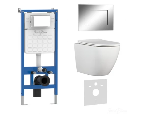 Комплект 3в1 IBERICA BLANCA инсталляция SILENCIO, унитаз BILBAO ALTO белый, кнопка смыва ESTI-S хром глянцевый (IB001.BLA.231.852)