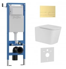 Комплект 3в1 IBERICA BLANCA инсталляция SILENCIO MINI, унитаз TOLEDO ALTO белый, кнопка смыва INOX-S золото матовое (IB.001M.TLA.234.1603)