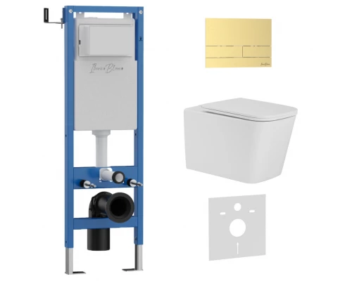 Комплект 3в1 IBERICA BLANCA инсталляция SILENCIO MINI, унитаз TOLEDO ALTO белый, кнопка смыва INOX-S золото матовое (IB.001M.TLA.234.1603)