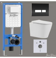 Комплект 3в1 IBERICA BLANCA инсталляция SILENCIO, унитаз BURGOS ALTO белый, кнопка смыва CRYSTAL-R черный глянцевый (IB001.BRA.231.2211)