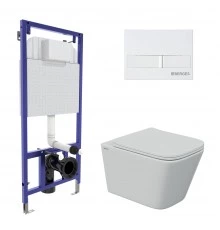 Комплект для монтажа  подвесного унитаза: инсталляция NOVUM525, кнопка L1 белая,  унитаз FLOE S Riml