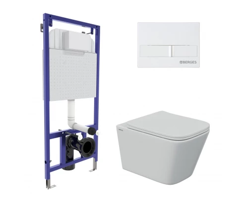 Комплект для монтажа  подвесного унитаза: инсталляция NOVUM525, кнопка L1 белая,  унитаз FLOE S Riml