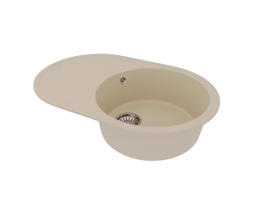 Кухонная мойка Lemark LACHA 760 врезная овальная с крылом из кварцгранита, Бежевый