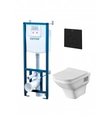 ПЭК ЛАЙН rimless  (подвес. безободковый унитаз с тонким сиденьем SC, инсталляция,панель черн, САНТЕК