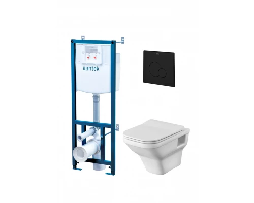 ПЭК ЛАЙН rimless  (подвес. безободковый унитаз с тонким сиденьем SC, инсталляция,панель черн, САНТЕК