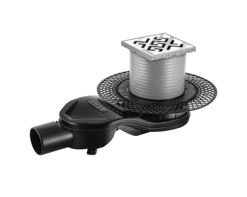 Трап водосток PLATZ Antik 100х100, хром глянец, S-сифон D50 H60 боковой, BERGES